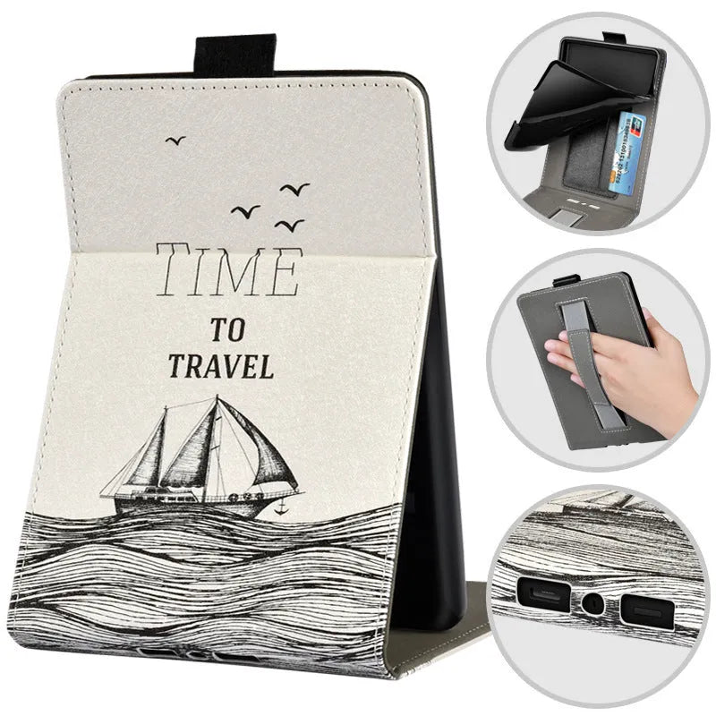 Kindle protective case with bracket handle in TPU material showing embossed design options