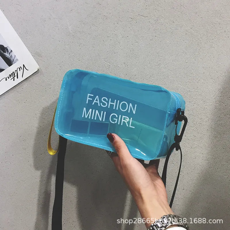 Clear square single shoulder bag made from PC plastic with adjustable strap in multiple colours