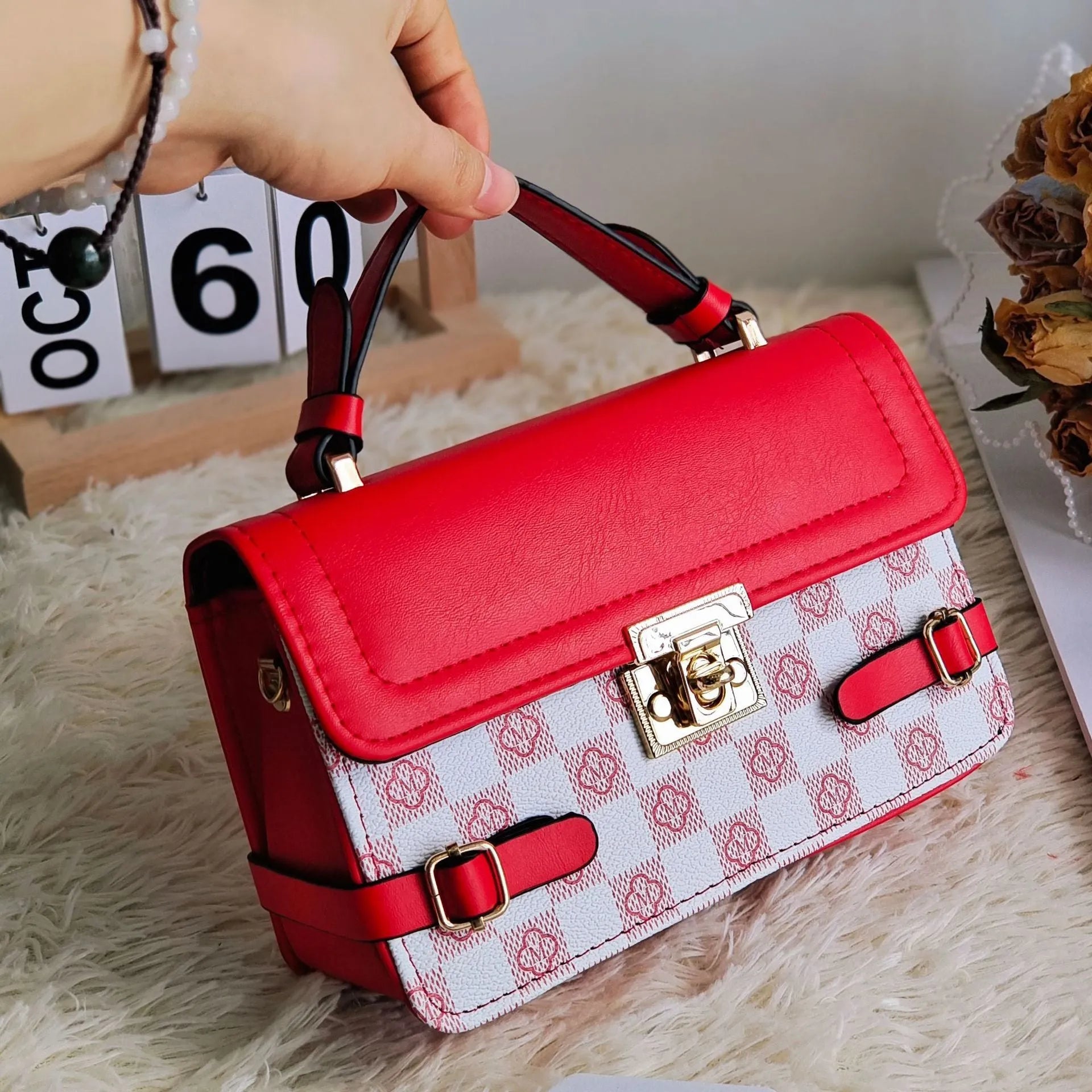 Retro ethnic crossbody bag with small square pattern in multiple colour options
