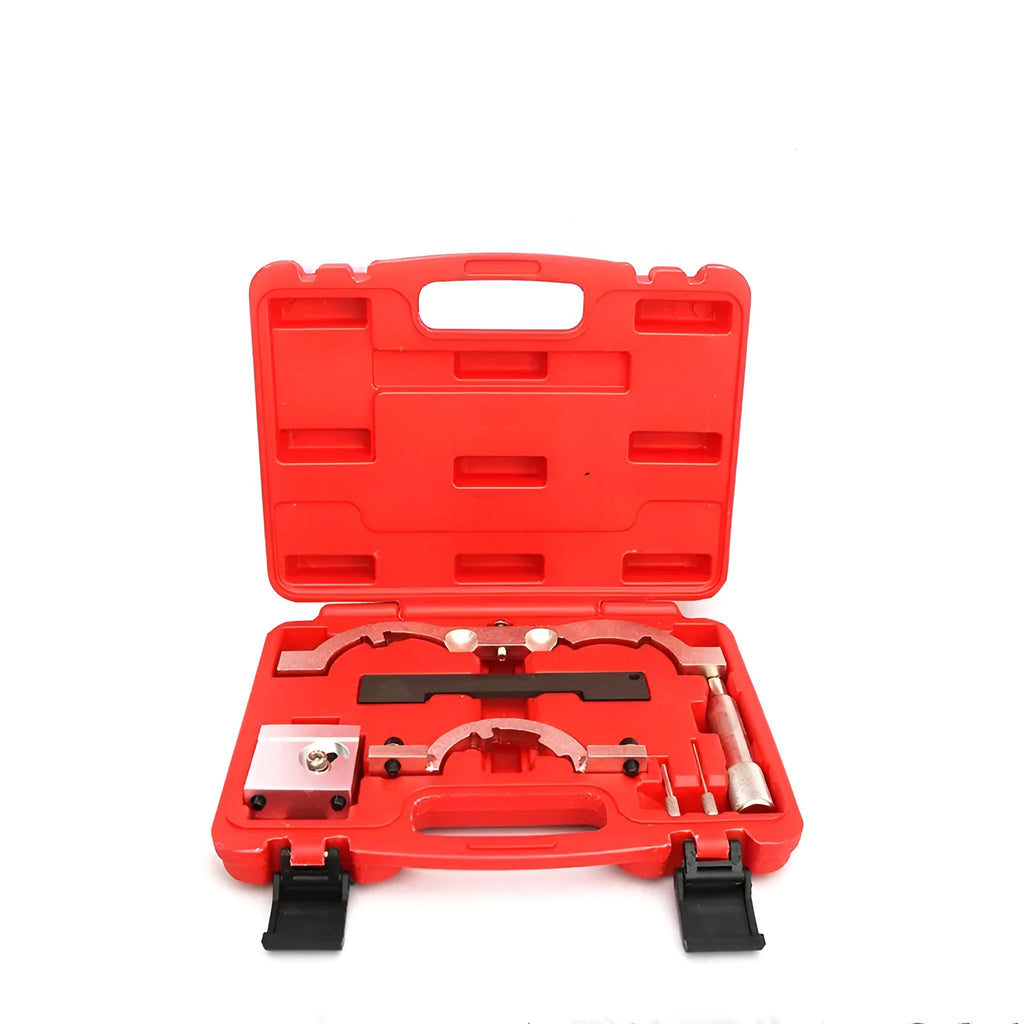 Red Opel 1.4 LUJ engine timing tool kit with seven chrome-vanadium steel tools.