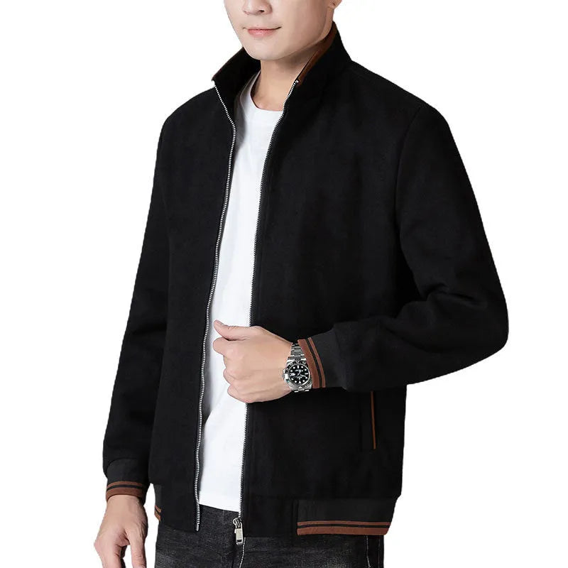 Men's grey zip-up fleece jacket with a stick pocket, shown in a sports style.