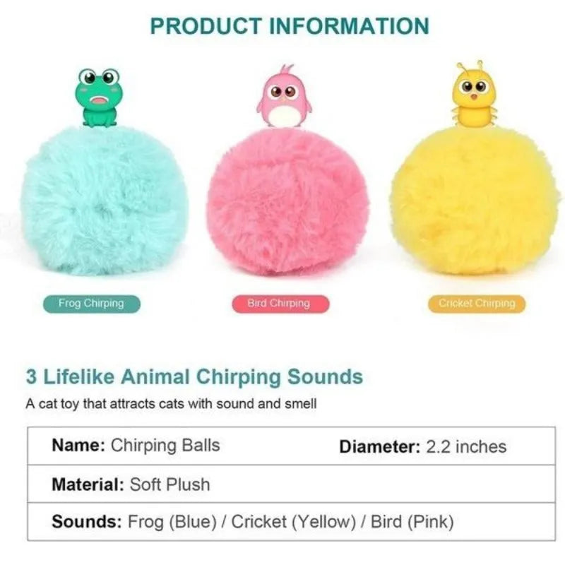 55mm diameter interactive cat toy ball in blue, pink, or yellow colours with animal sound effects