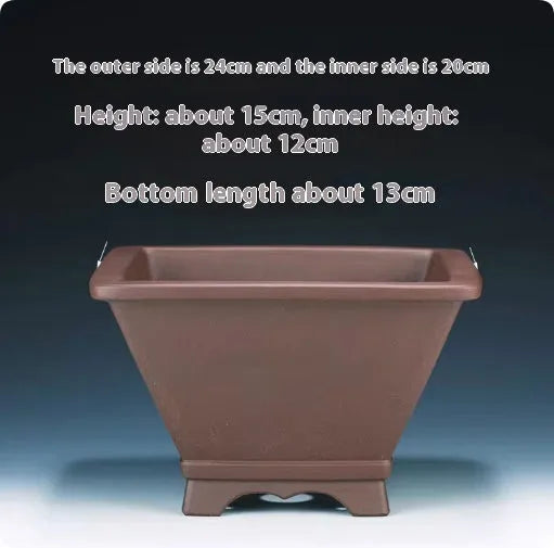 Square purple clay succulent bonsai pot in classical design for tabletop or floor plant display
