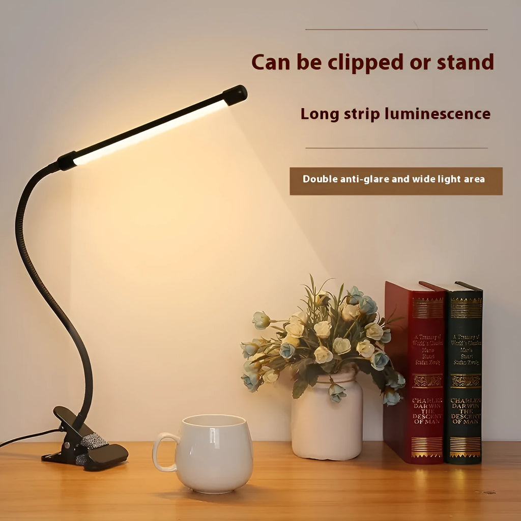 Black and white LED desk lamp with USB cable, 26 cm length, for student dormitory study