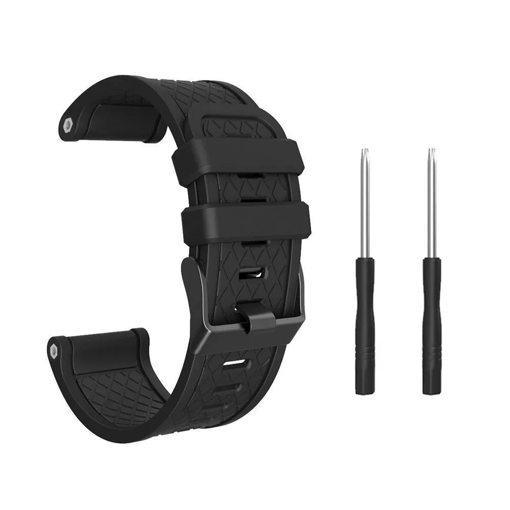 Black silicone watch strap with stainless steel watch-button for Jiaming 26mm watches