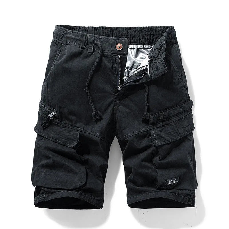 Men's Army Green cotton shorts with zipper pockets and Korean style fit for summer wear