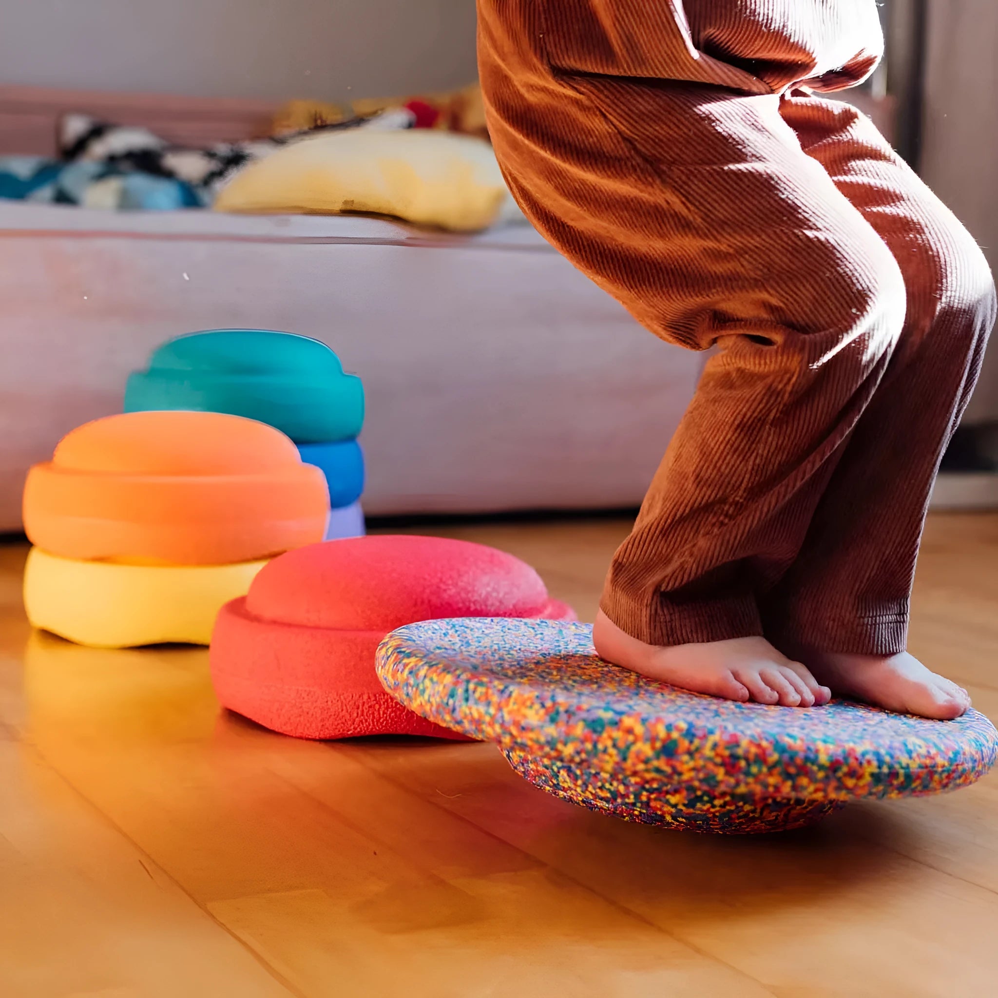Plastic surf balance board for children aged 4-6 in mixed colour wood grain finish