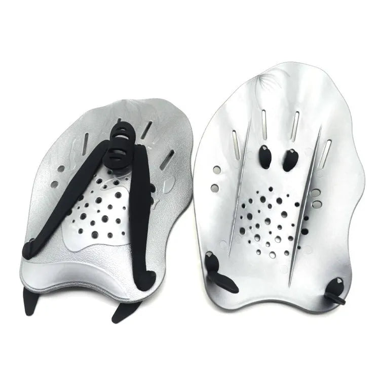 Pair of swimming training hand paddles for freestyle stroke technique in multiple colour options