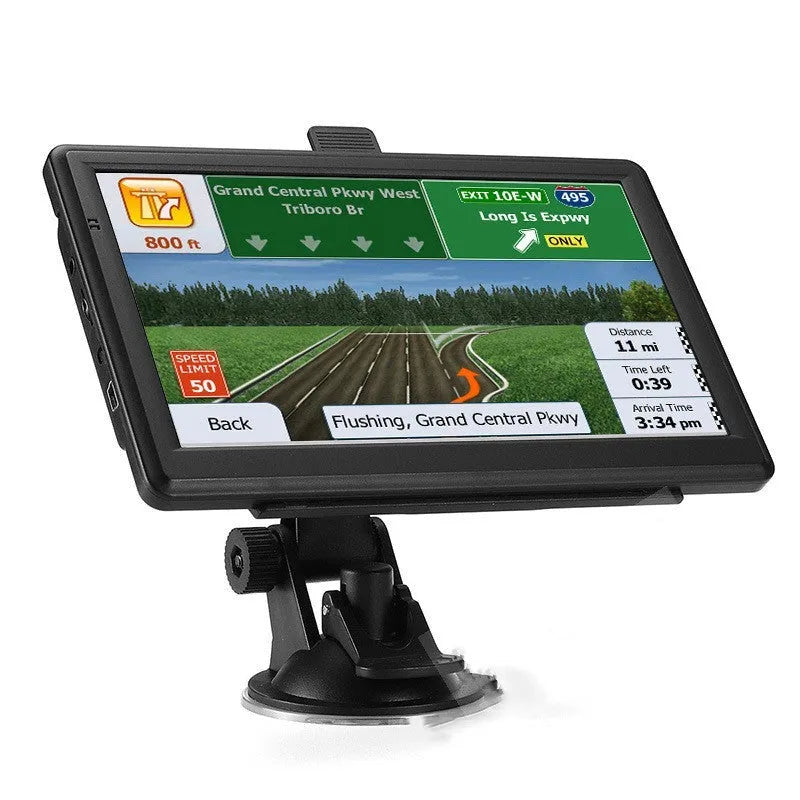 7 inch car GPS navigation device with touchscreen display and vehicle mounting bracket