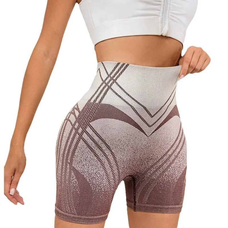 Women's high waisted gradient fitness shorts in black or brown colours for yoga and sports