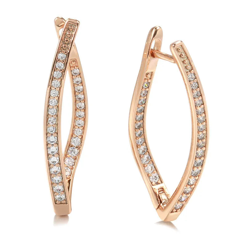H0493 geometric copper drop earrings with zircon accents for women, contemporary ins style jewellery