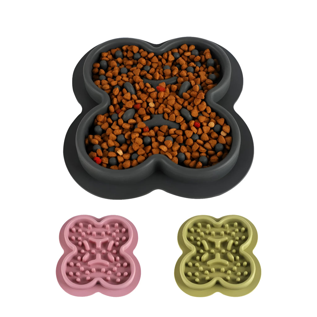 A blue silicone pet licking mat with a textured surface and non-slip base for slow feeding cats and dogs.