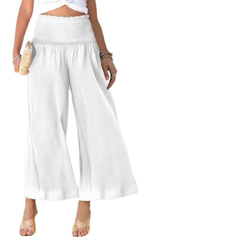 Women's high waist cotton trousers with pleating detail in straight-leg cropped cut