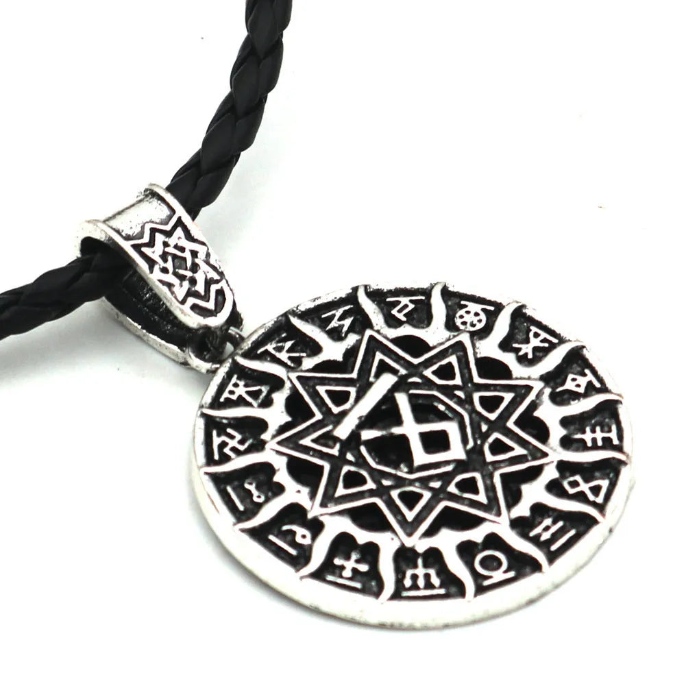 Lunavin ODing logo pendant necklace with Nordic design on an adjustable alloy snake bones chain and leather rope.