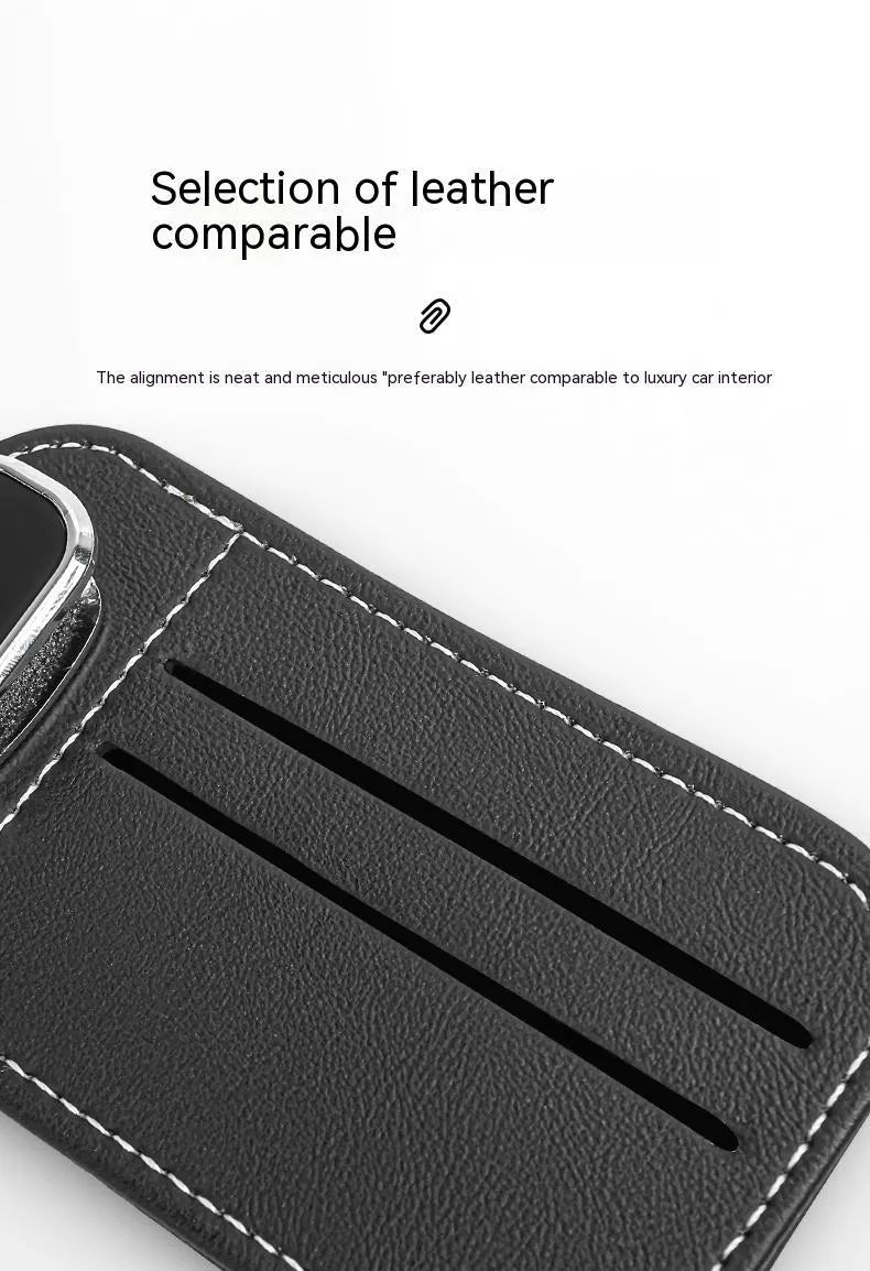Cowhide leather car sun louver card holder with glasses clip in various colour options