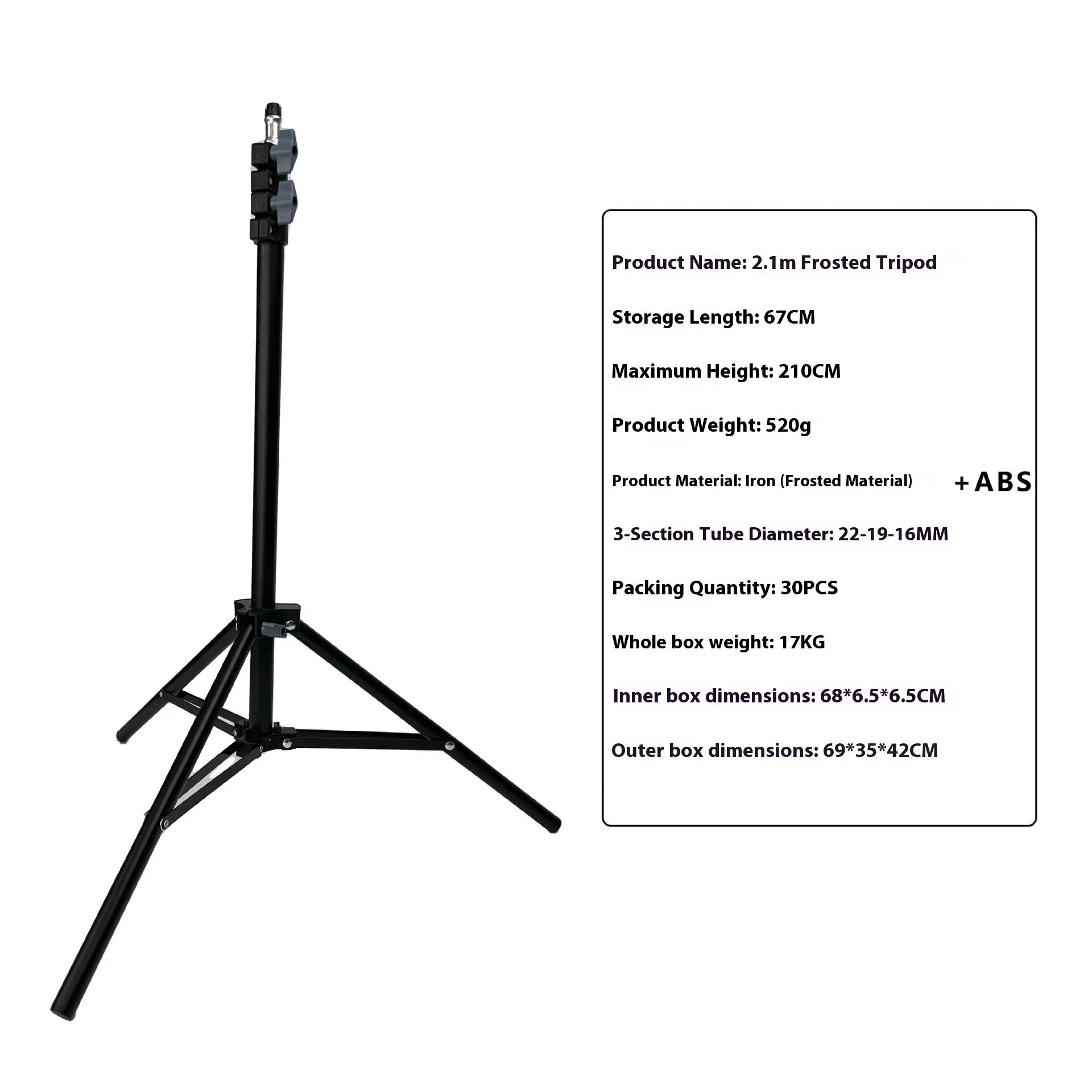 Photography light stand tripod with mobile phone holder in frosted finish