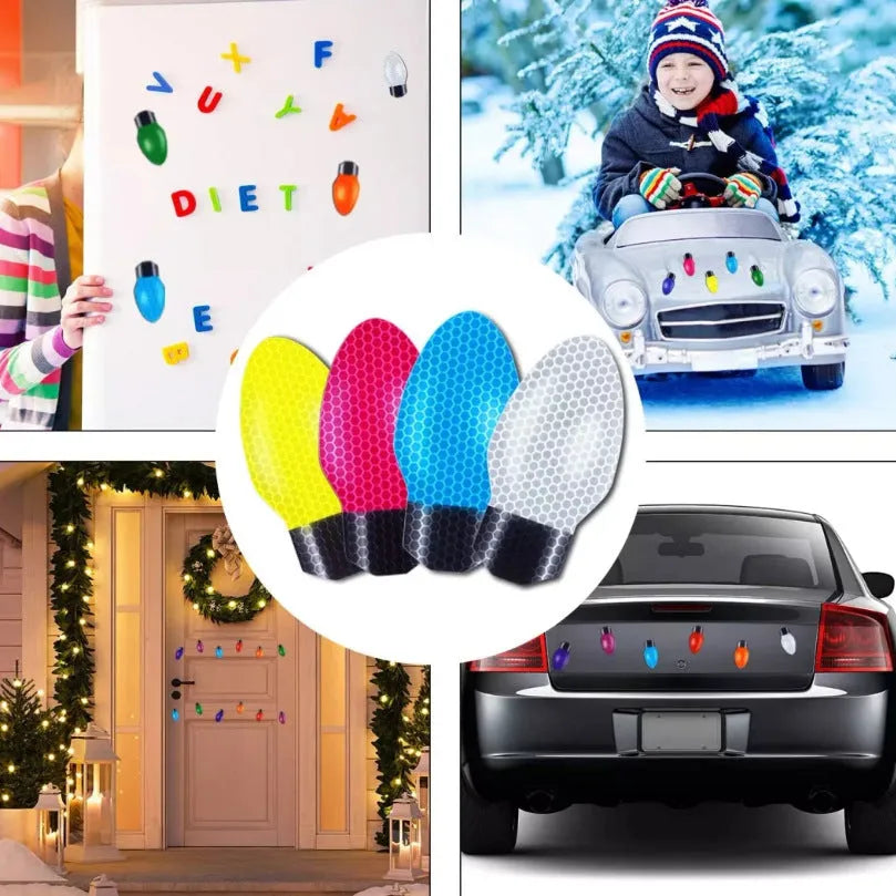 Reflective magnetic Christmas light paste set with bulb and wire shapes for car and refrigerator decoration