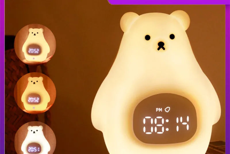 White silicone night light shaped as a cartoon bear with multi-colour LED illumination