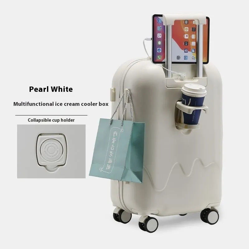 Ice cream pattern small lightweight suitcase with universal wheels in mint green