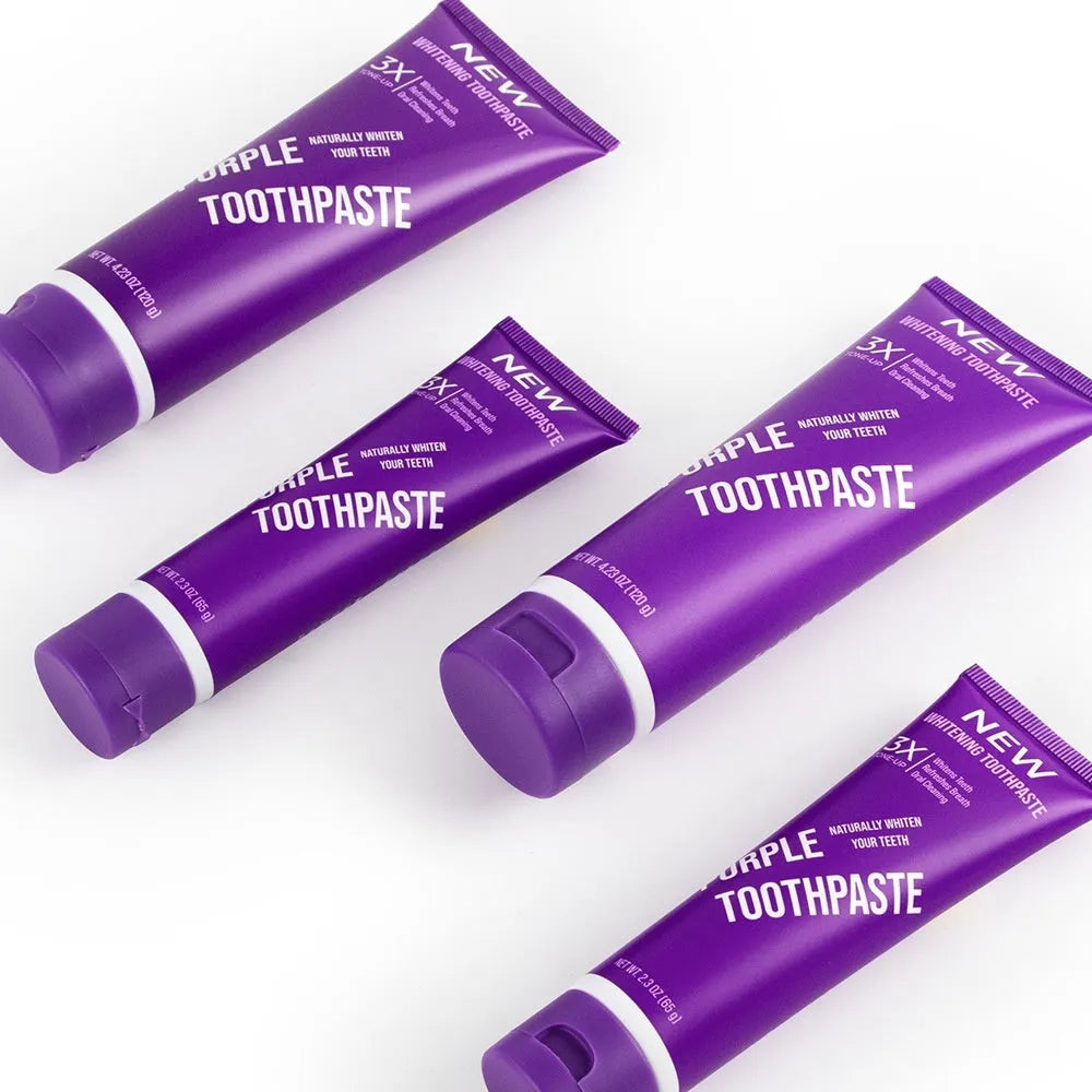 Purple whitening toothpaste in 120g and 65g tubes for adult yellow stain removal