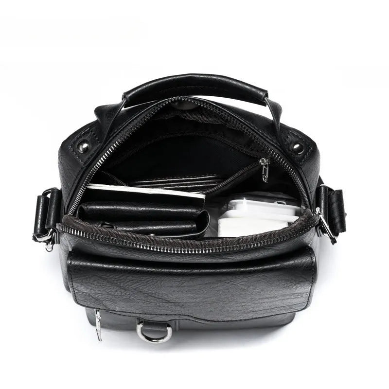 Men's one shoulder retro business crossbody bag in waterproof PU leather, solid colour, with tablet carrying option