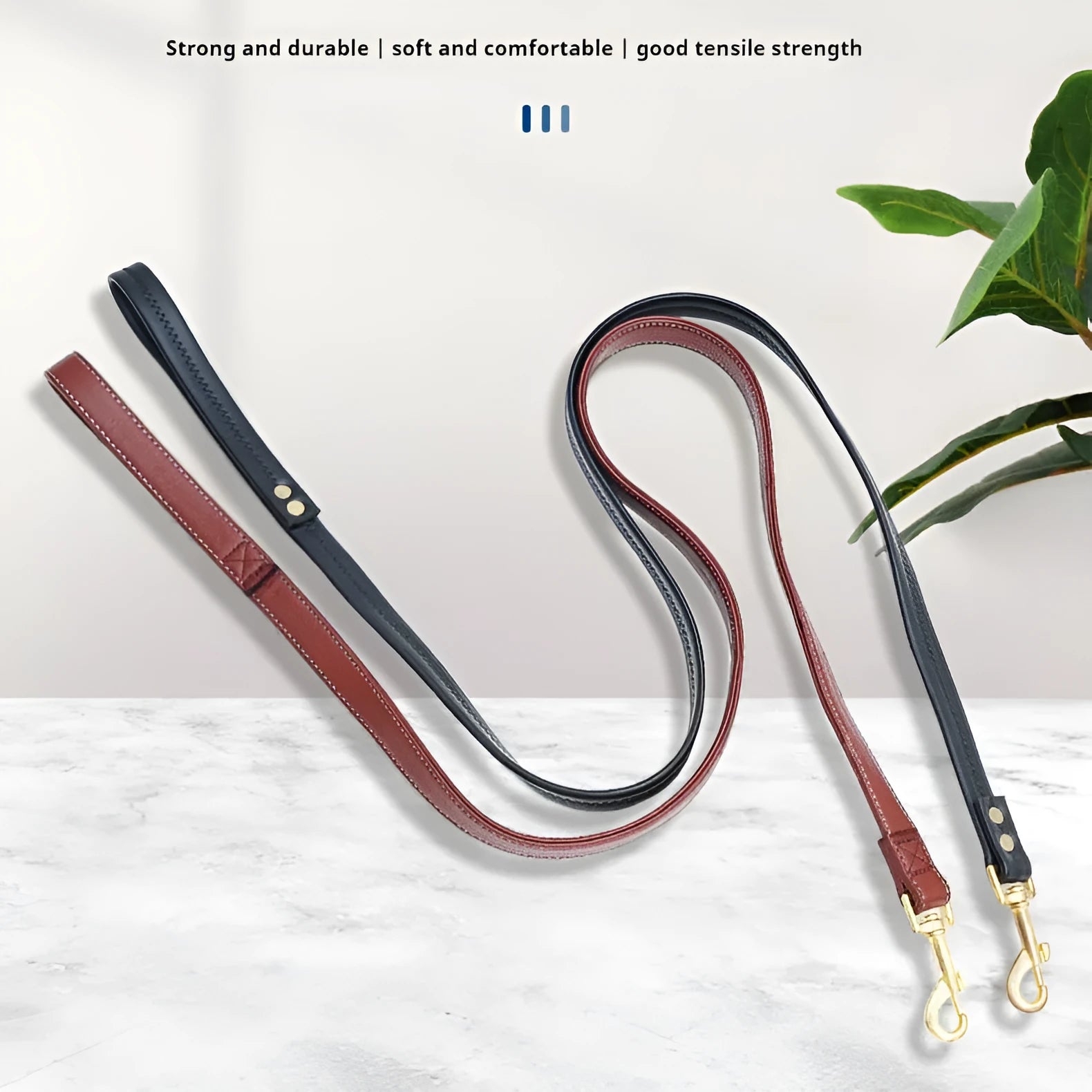 PU leather dog traction belt with brass D-ring in black or maroon colour