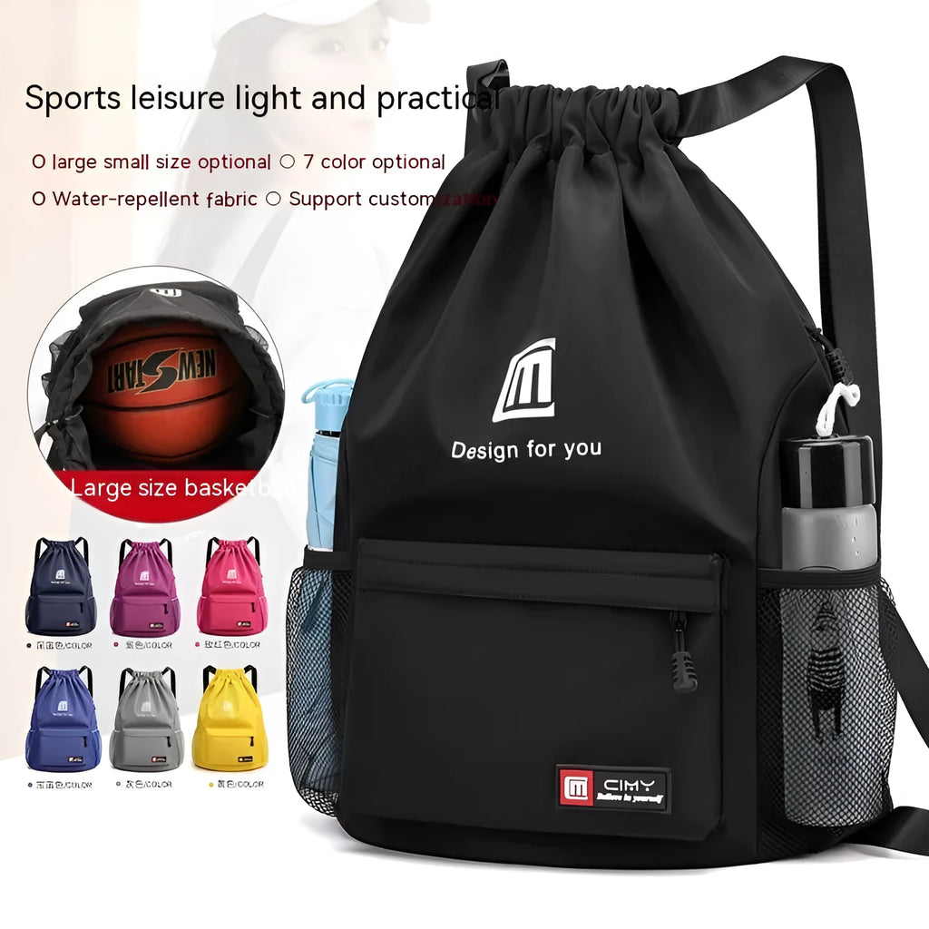 Oxford fabric drawstring travel backpack in multiple colours with double shoulder straps and pull-belt closure
