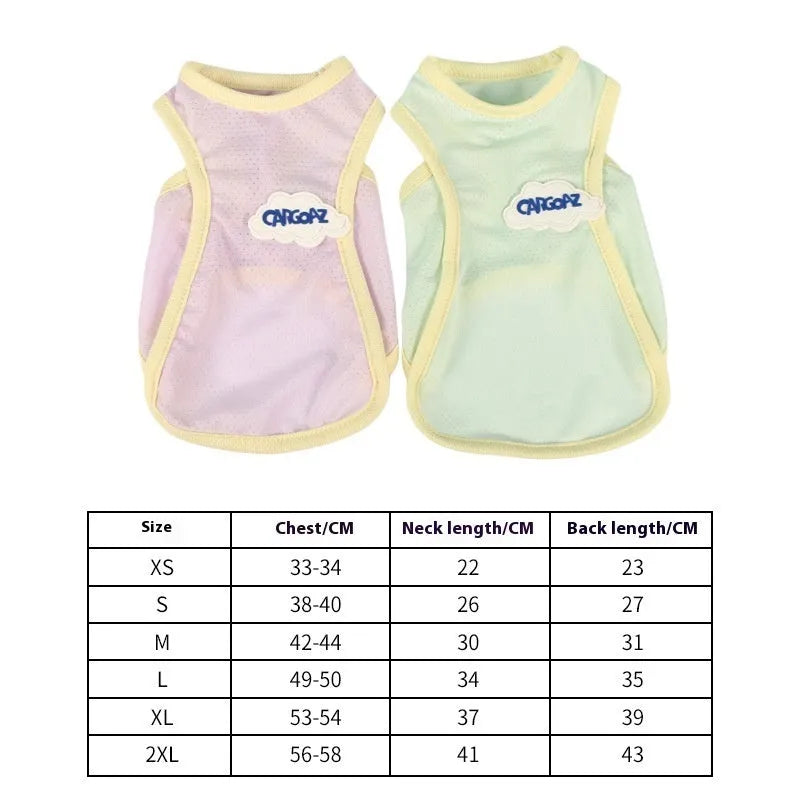 Lightweight polyester cat vest in grass green or taro purple for summer pet wear