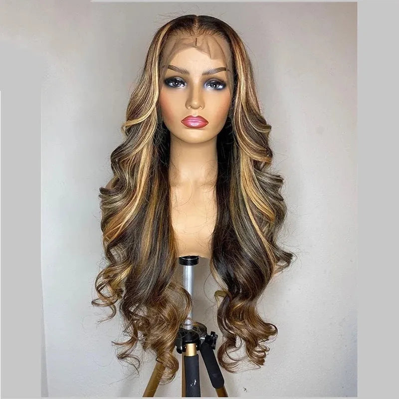 Front lace wig with 134 gradient colour long curly hair and side bangs