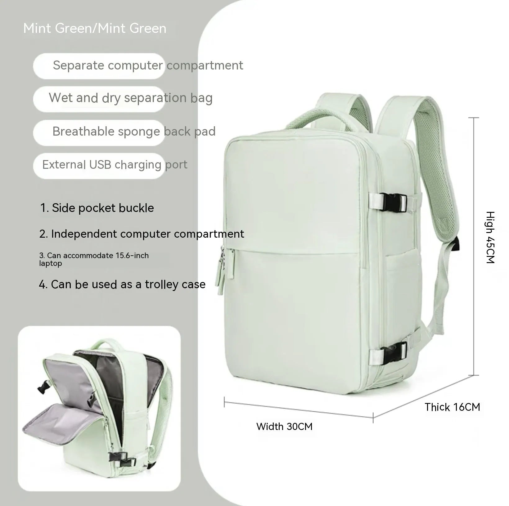 Waterproof nylon mummy backpack in multiple colour options showing large capacity travel bag
