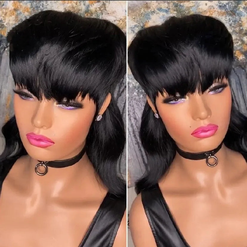 Brazilian wig with black front short back long bangs made from high-temperature fibre