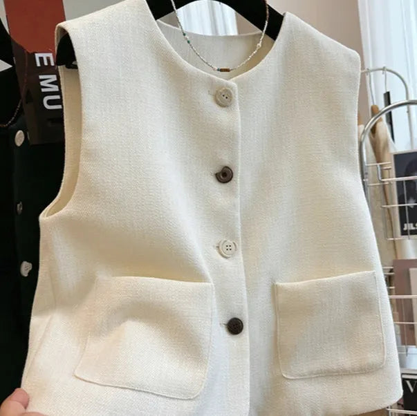 Women's sleeveless bandage vest dress in polyester, round neck design in milk white colour