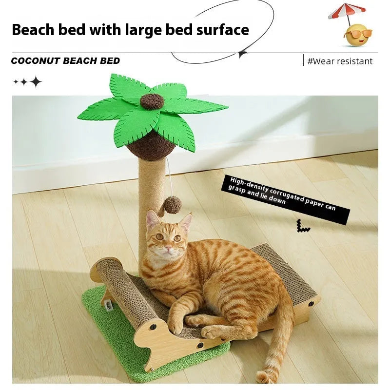 Wooden beach chair design cat climbing frame with chamfered columns and hemp mat