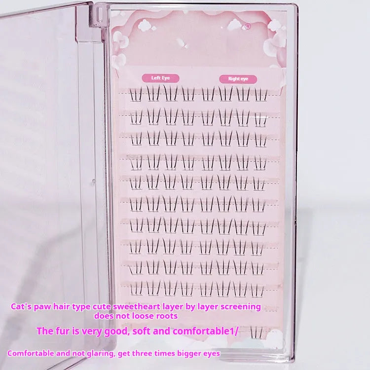 Kitten's paw lower false eyelashes on a segmented 12-row strip with 4mm, 5mm, and 6mm lengths