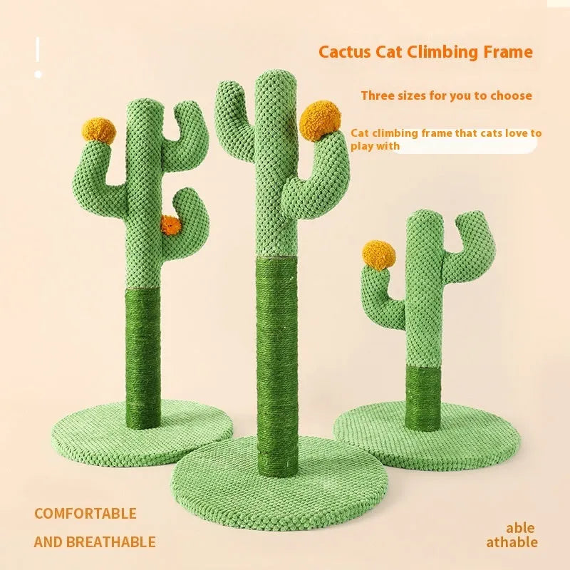 Cactus-shaped cat scratching post and climbing frame with cotton thread scratching surface