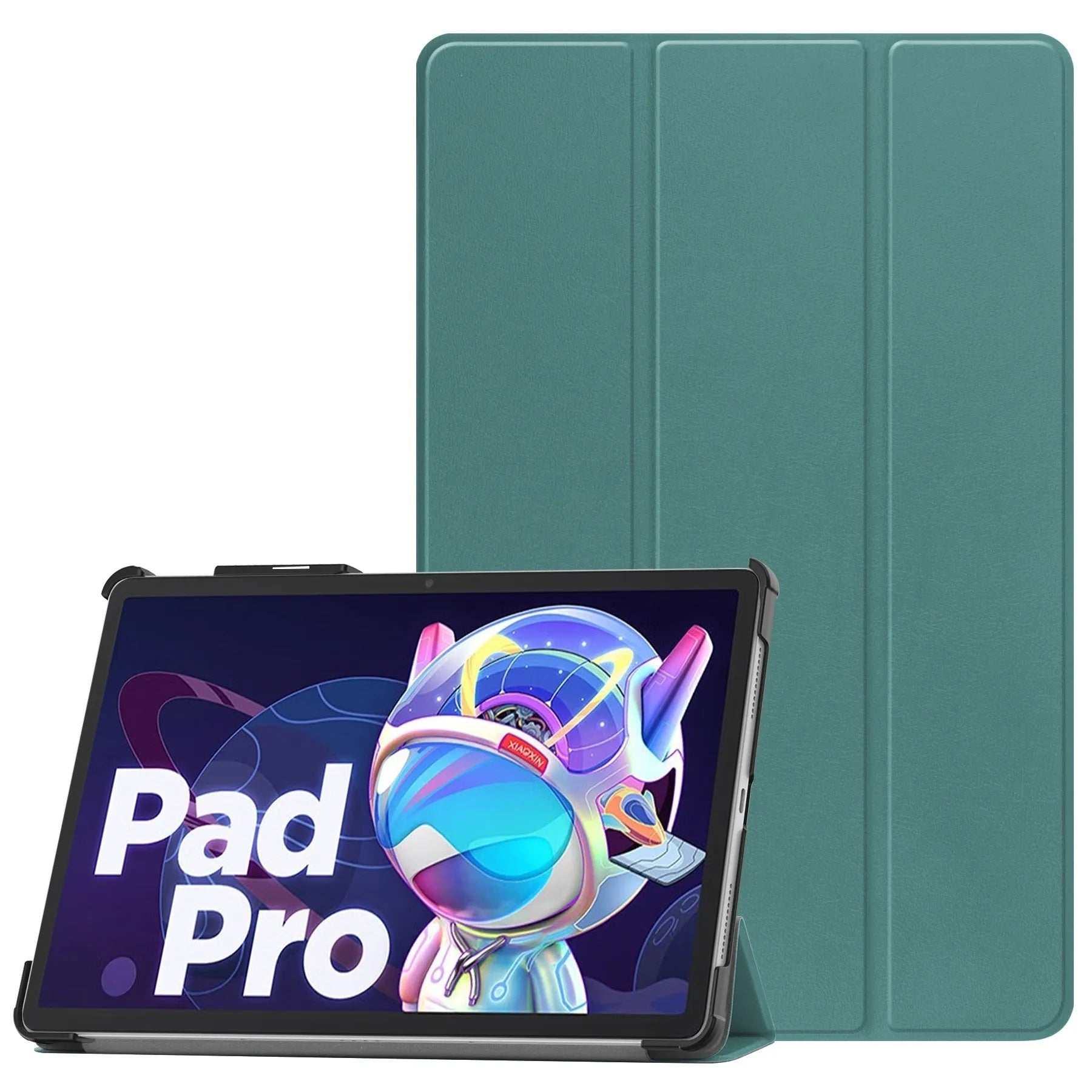 LenovoTab P12 plastic protective case in a decorative pattern, folded to show the integrated magnetic stand.