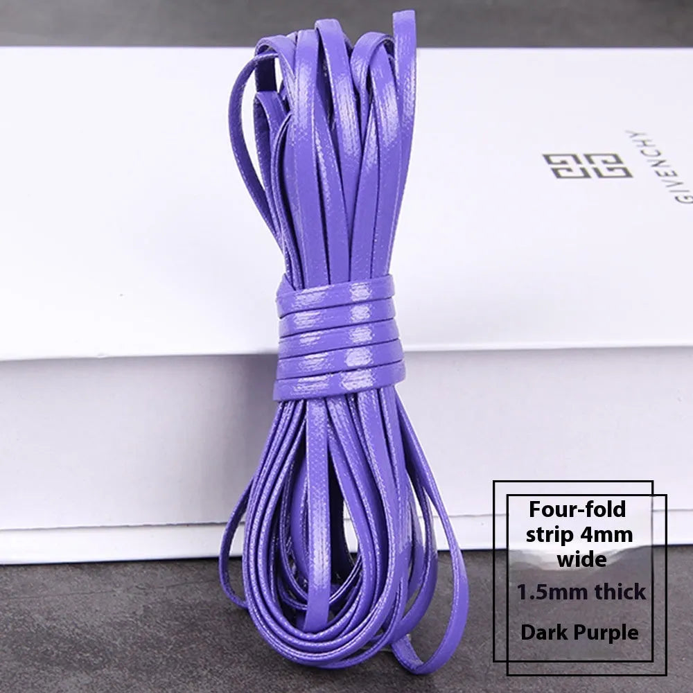 Rolls of soft PU leather weaving cord in various colours and widths for craft projects.