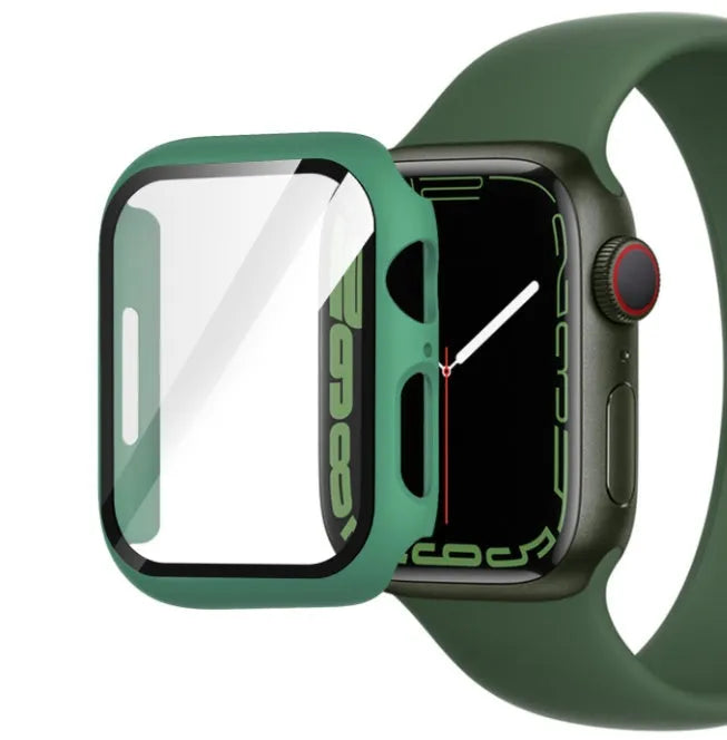 PC tempered film watch case in multiple colours including transparent, leopard print, and carbon fibre patterns for Apple Watch.