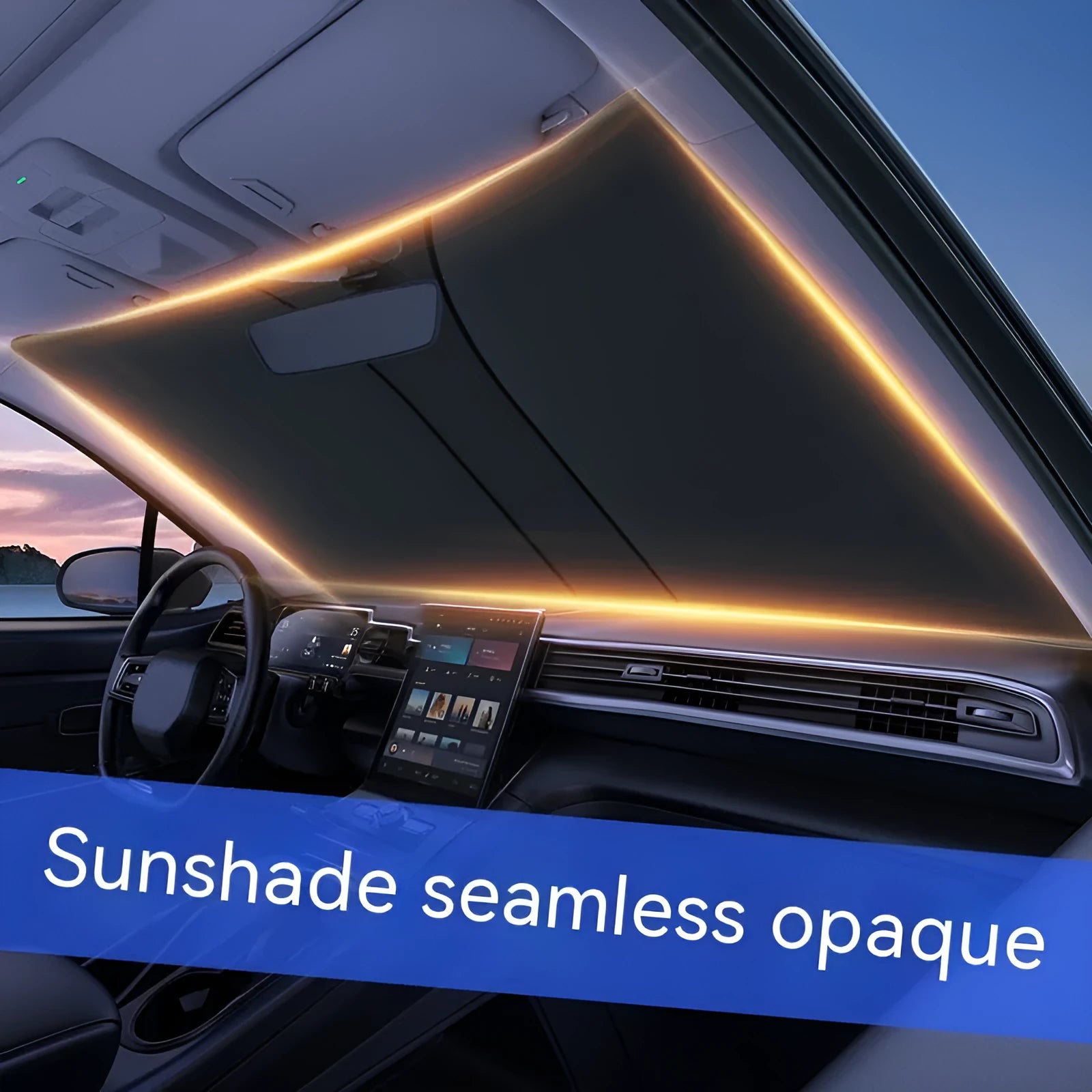 Car double ring front windscreen sun shield in titanium silver colour showing heat reflection coating
