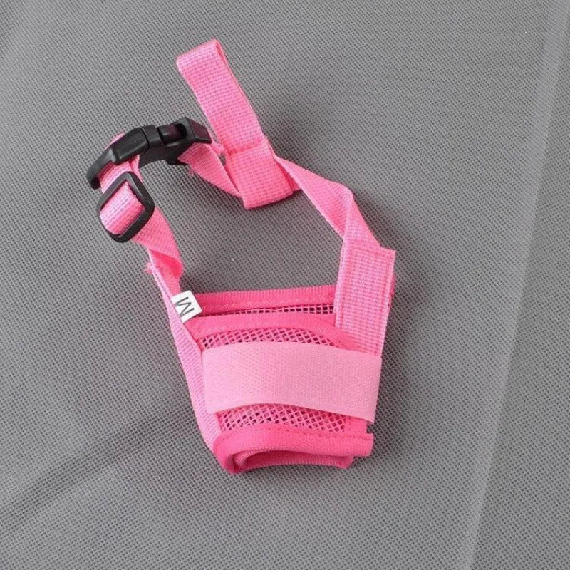 Adjustable plastic dog safety muzzle in cage design available in multiple colours and sizes