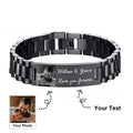 Titanium steel men's bracelet with curved heart shape and electroplated lettering in gift box