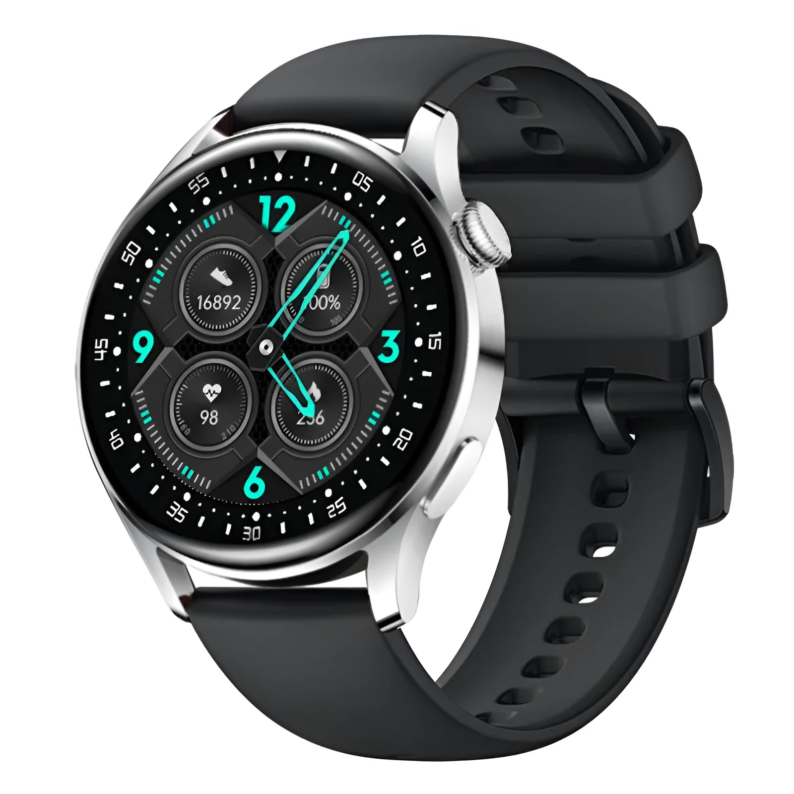 Smart health monitoring watch with 1.32 inch screen on silicone wristband in leather finish