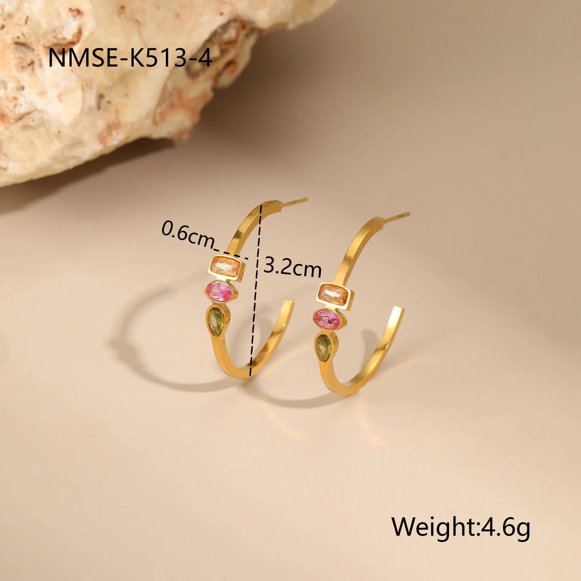 Geometric gold plated jewellery set with necklace, ring, and earrings on stainless steel chain