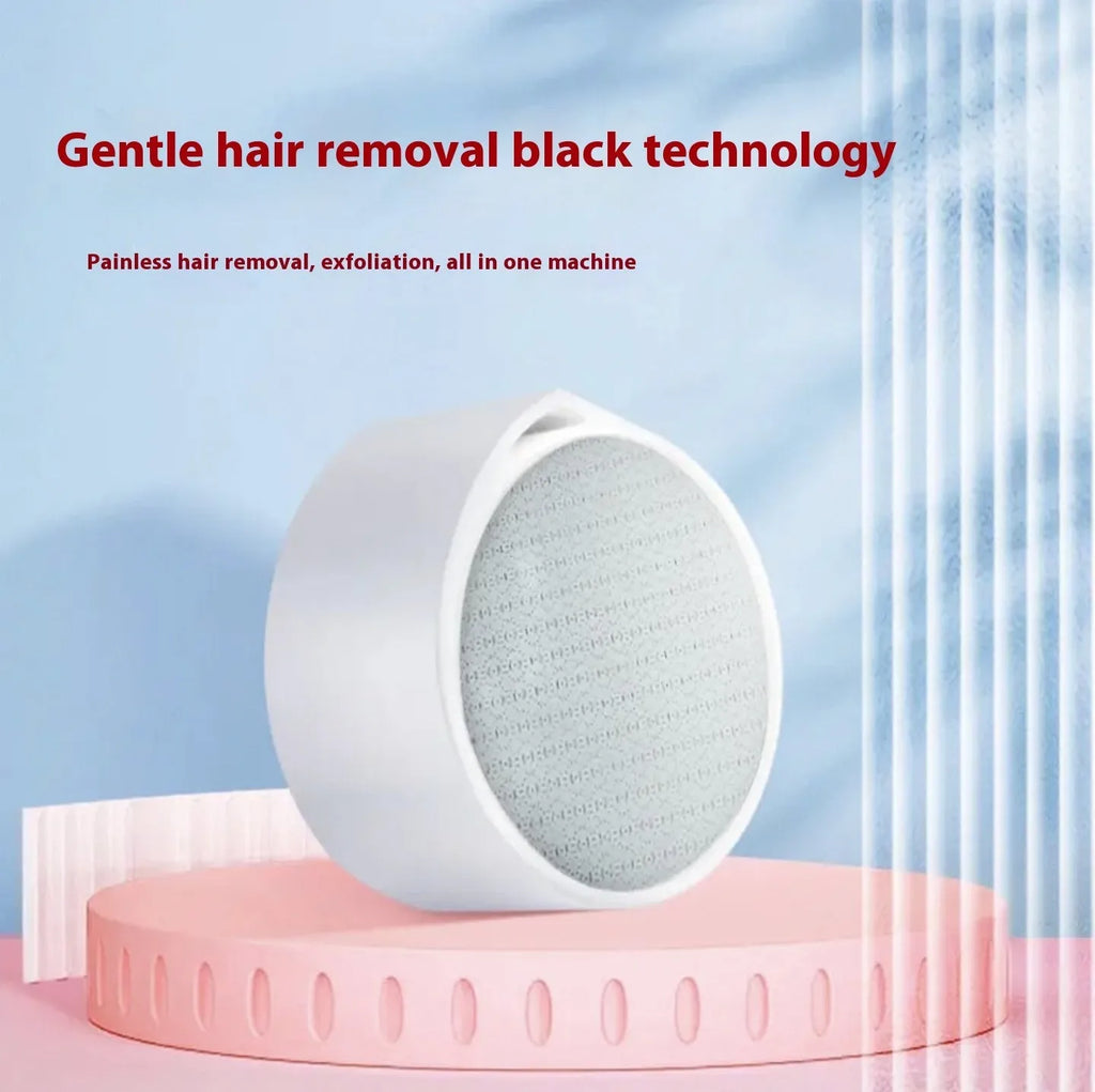 White and blue 2-in-1 nanoscale glass epilator and foot grinder device for personal grooming.