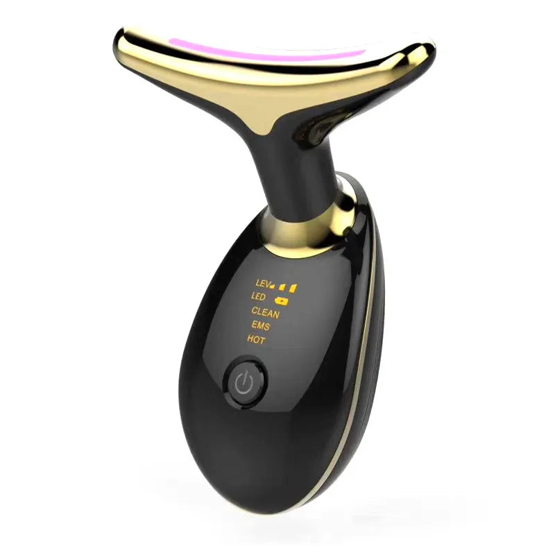 EMS thermal electric neck lifting massager with LED lights on a white background