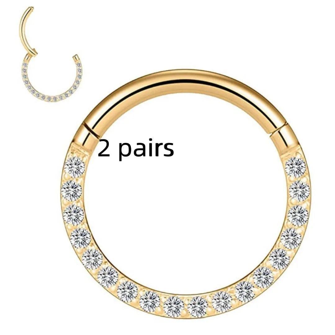 Stainless steel seamless nose ring jewellery showing colour options including gold, rose gold and black finishes