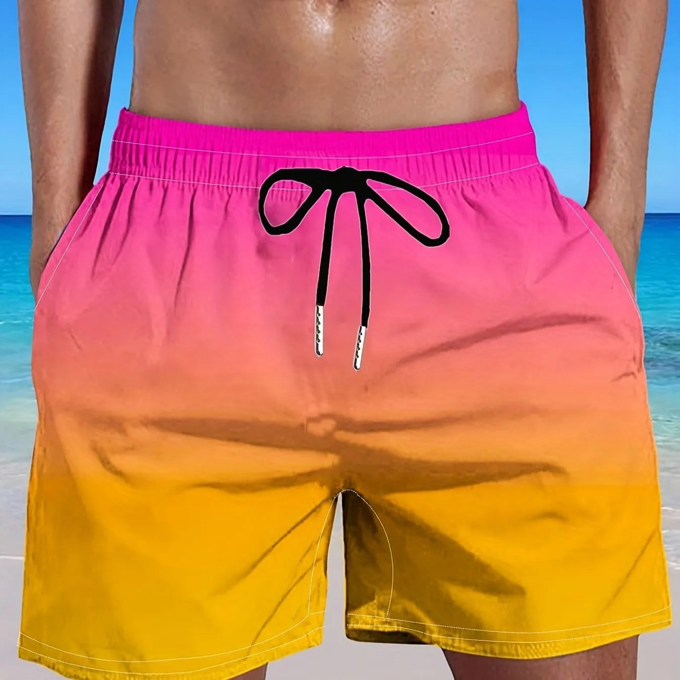 Men's gradient colour 3D printed sports shorts in mesh fabric with micro elasticity