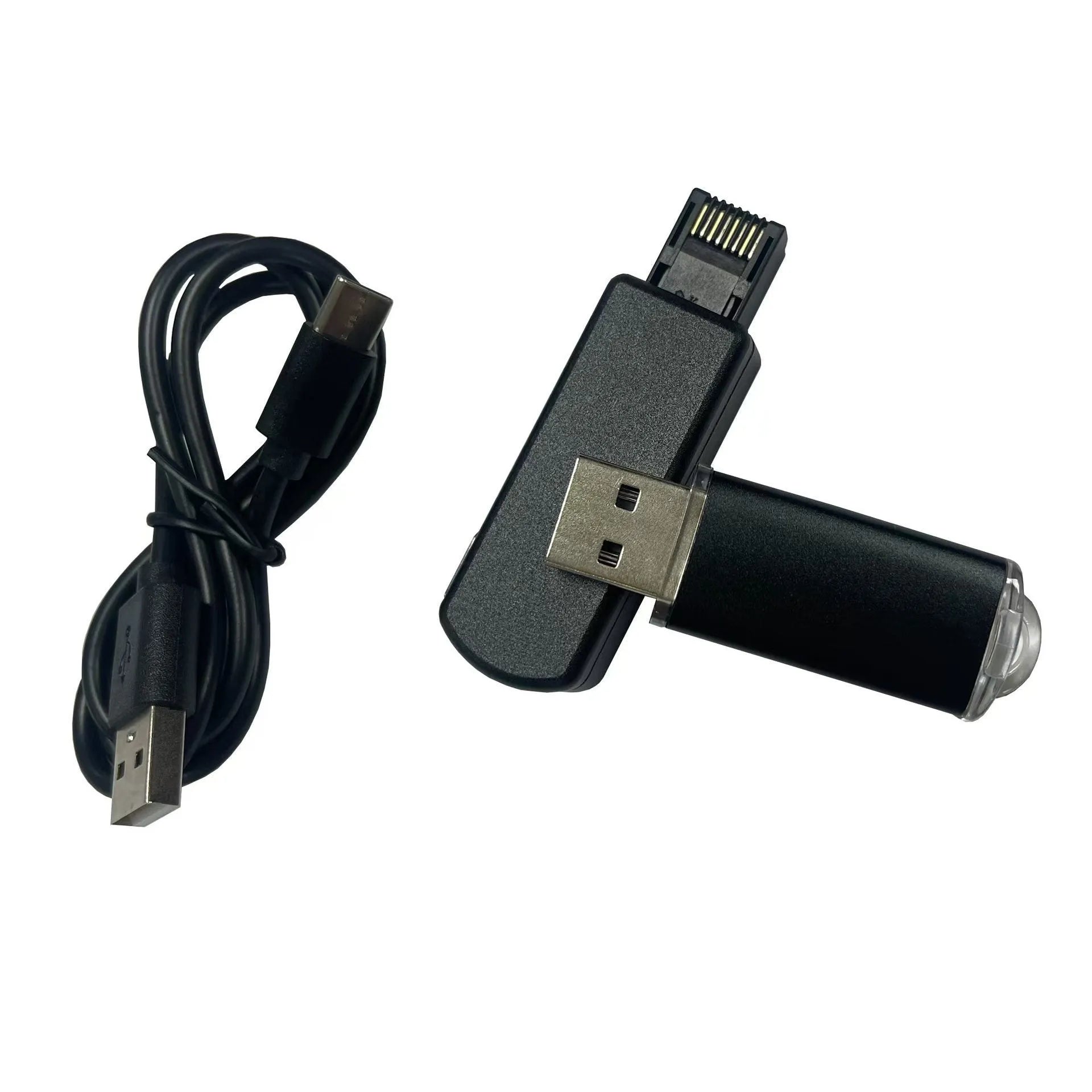 Black PS5 JB Tool USB adapter made of alloy and ABS plastic on a white background.