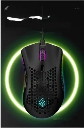 Hollow out wireless gaming mouse with RGB lighting in cyan colour