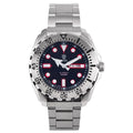 Men's waterproof quartz watch with luminous hands showing blue dial and steel bracelet option